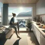 Norwegian couple waking eating healthy breakfast and walking briskly on a clear morning