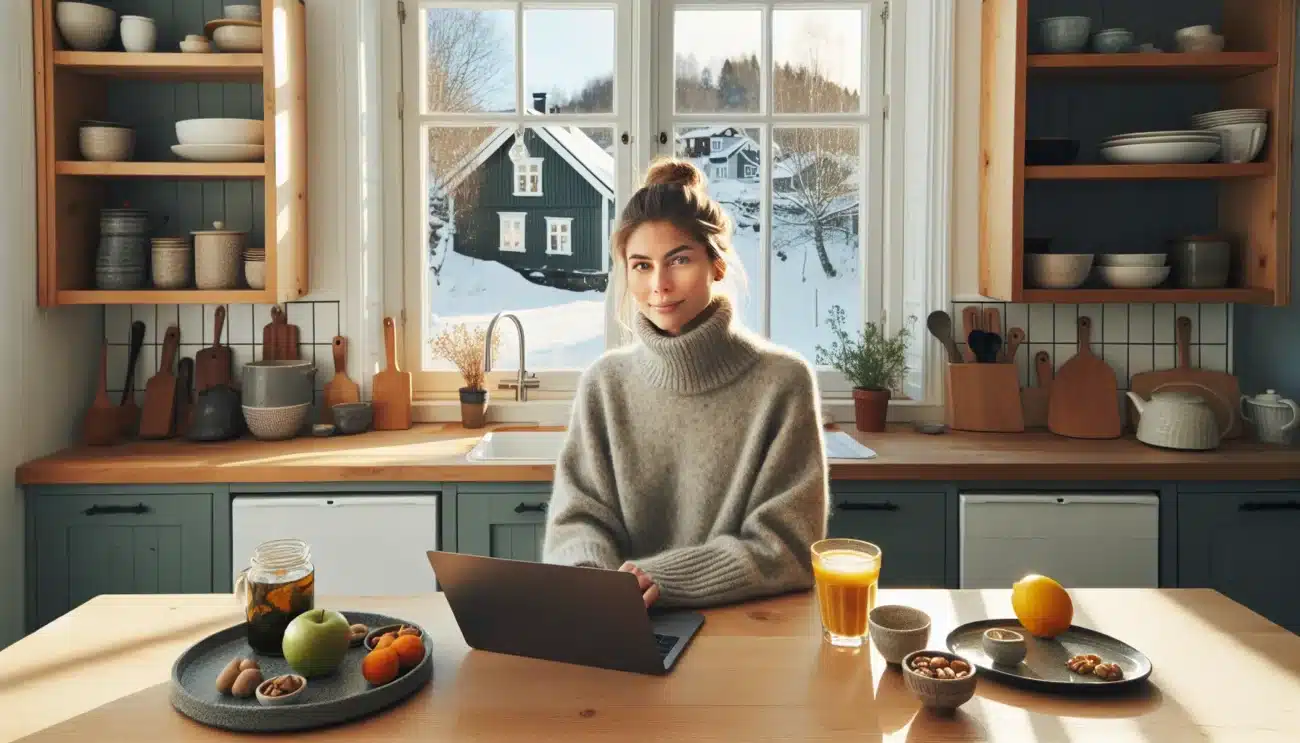 Person in a norwegian kitchen using natural foods and drinks for steady energy