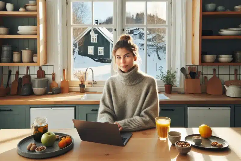 Person in a norwegian kitchen using natural foods and drinks for steady energy